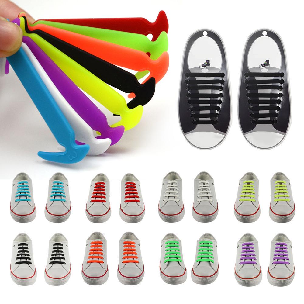 Fashion Sport Shoelaces Elastic Silicone Multicolor Teen Men Boys Girls Women 16pcs/set