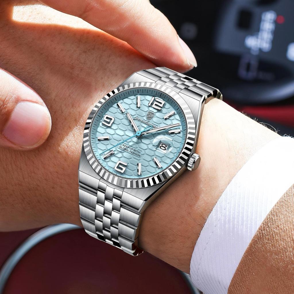 2025 New Men Watches Gorgeous Blue Gold 41mm Classic Clock Stainless Steel Diving Series Waterdrop Calendar Quartz Watch for Men