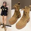 Thick-soled Heightening Martin Boots Women's 2024 New British Style Big Yellow Boots Retro Tooling Short Boots Lace-up Locomotive Boots