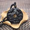Genuine Obsidian Dragon & Phoenix Pendant Set: Mandarin Ducks Jade Necklace for Couples