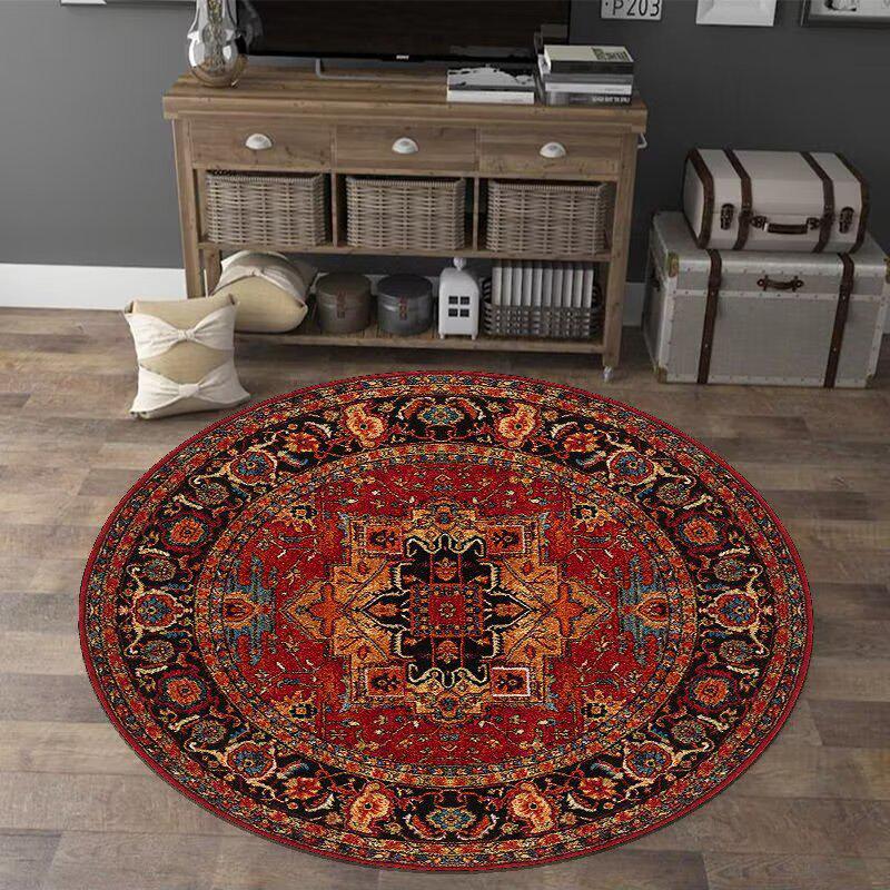 Bohemian Ethnic Round Carpet - Retro Style for Bedroom, Living Room, and Tent