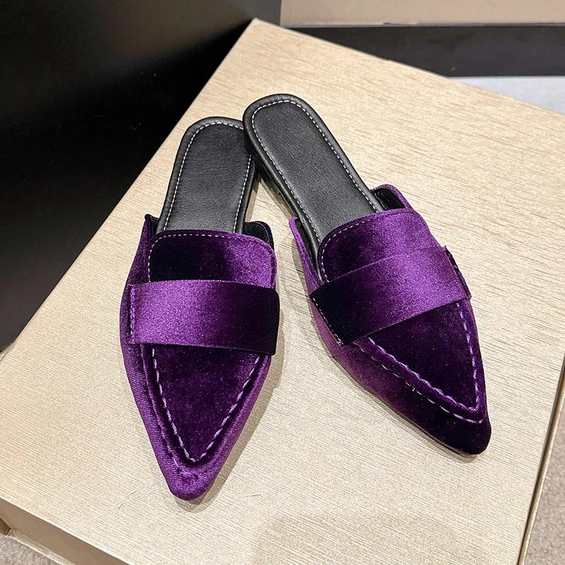 Fashion New Flats Mules Shoes Pointed Toe Women Slippers New Suede Summer Flip Flops  Casual Walking Fashion Slides Female Zapatillas