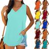 Women Summer Sleeveless Casual Solid Color V Neck T Shirt Tops Blouse