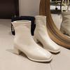 2025 Autumn and Winter New Korean Version Velvet Martin Boots Women's Head Thick Heel Short Boots Versatile Rear Zipper Elastic Thin Boots