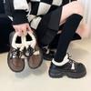 Fleece Single Shoes French Versatile Loafers High Heels British Style Thick Soles Heightening Small Leather Shoes Women's 2025 Autumn and Winter New M