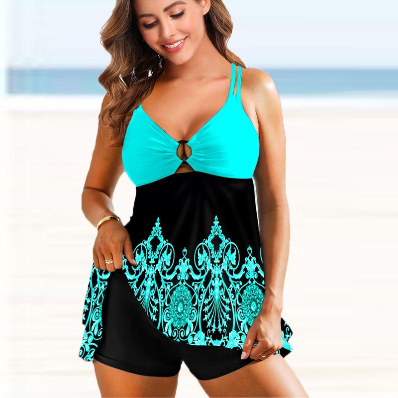 Women Two Pieces Print Tankini 2022 Sexy Bikini Swimdress Set Swimsuit Swimwear Bathing Sui Plus Size Plus Size Beachwear