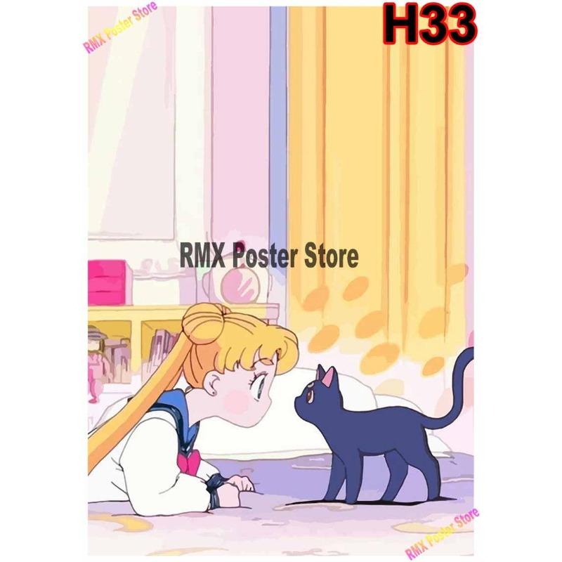 Classic Anime Sailor Moon Poster White Coated Paper Cartoon  Girl Poster Wall Stickers Home Room Bar Decoration Art Painting