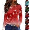 Women's Fashion Casual Slit Hem Round Neck Long Sleeve Loose Christmas Printed T-Shirt Ladies Top