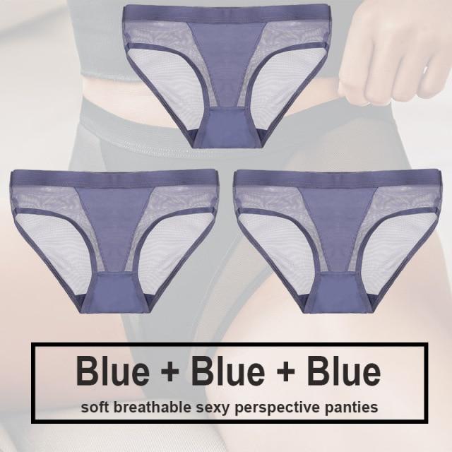 FINETOO 3Pcs Women Panties Sexy Lingerie Seamless Female Underwear See-Through Underpants Woman Panties Briefs Girls Intimate
