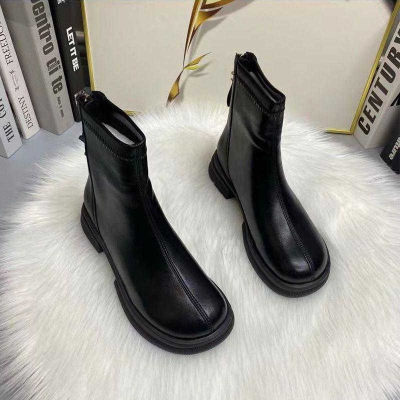 Fashion Female Ankle Boots Platform Footwear Chunky Leather Elegant with Medium Heels Short Shoes for Women Booties Waterproof Pu Chic