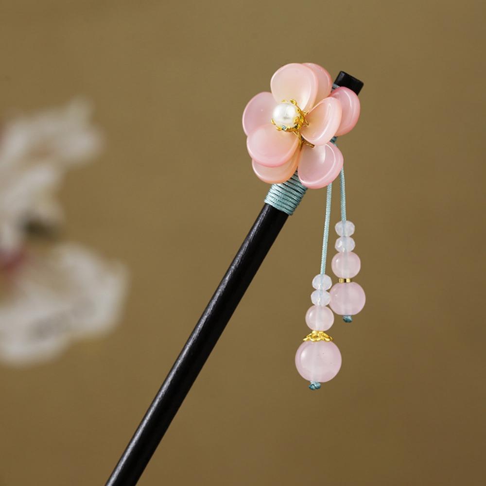 Handmade Flower Hair Sticks Chinese Style Party Hair Bun Decorative Wooden Hairpin for Women Girls