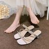 Coarse Heel Rhinestone Cool Slippers Women's Shoes Wear New Summer Temperament Cool Slippers