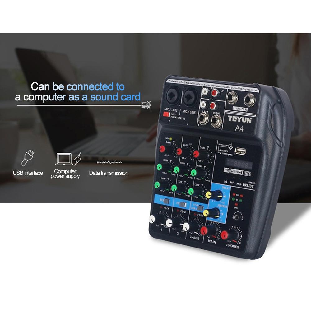 Portable 4-Channel BT Sound Mixing Console Digital Audio Mixer Built-in Reverb Effects for