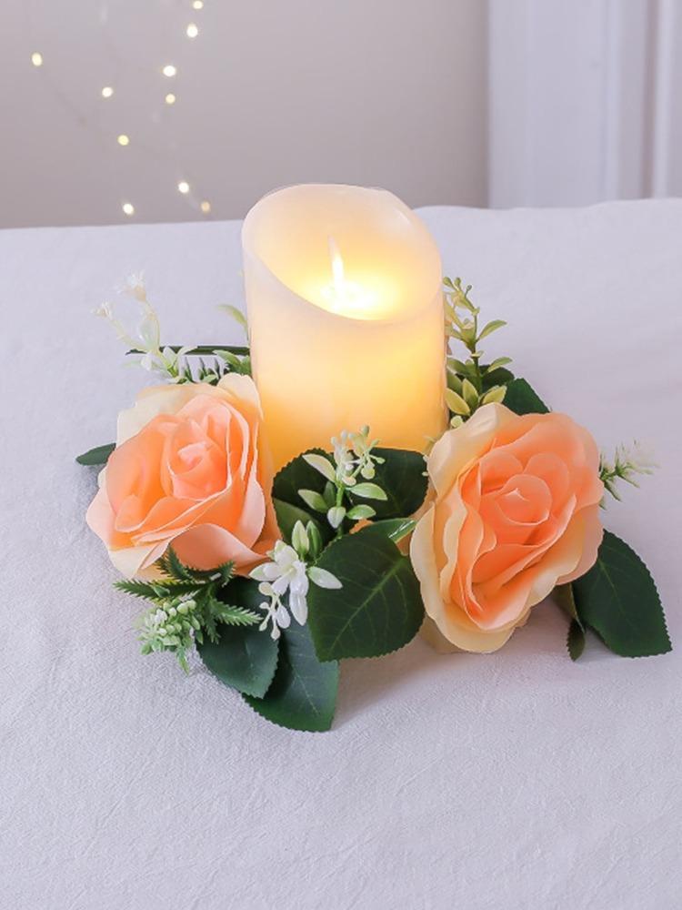 2 шт. Подсвечник Искусственный Подсвечник Гирлянда Мини Искусственные Цветы Розы Свадебные Украшения Венок для Свечей для Столбовых Свечей Венок из Искусственных Цветов