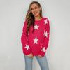 Crew Neck Plus Size Knitted, Women's Pullover Printed Knitted Sweater Pentagram Sweater