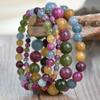 Bohemian Natural Stone Colorful Stone 4-10mm Elastic Bracelet Women's Sweet Trendy Vacation Handmade Zircon