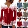 Women's Printed Button Collar Pleated Printed Long Sleeves Holiday Basics Tunic Slim Tops Christmas Printed Ethnic Tops T-Shirts V Neck Pullover Tops