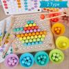 Kids Early Learning Educational Montessori Color Sorting Wooden Toys Hands Brain Training Clip Beads Math Toy Game for Children