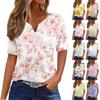 Women's T Shirt Print Button Short Sleeve Daily Weekend Fashion Basic V-Neck Regular Top