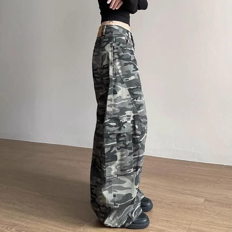 Women's Large Pocket Curved Wide Leg Camouflage Cool Girl Street Straight Bottoms Female Summer Unisex Loose Trousers