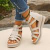 New Summer Women's Sandals Soft Leather Slope Heel Water Diamond Thick Sole Roman Sandals Elegant Hollow Fashion Women's Shoes