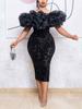 Classy Off Shoulder Black Sequin Dresses for Women Backless Ruffles Trim Velvet Glitter Vestidos Bodycon Party Club Wedding Guest Gowns