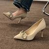Fashion Women's High Heel Pointed Toe 2024 Hot Sale Summer New Fashion Metal Slender Heel Design Ladies Dress Shoes Zapatos De Mujer