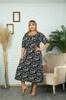 Women's Big Size Dress Black Patterned Dress with Lace Waist