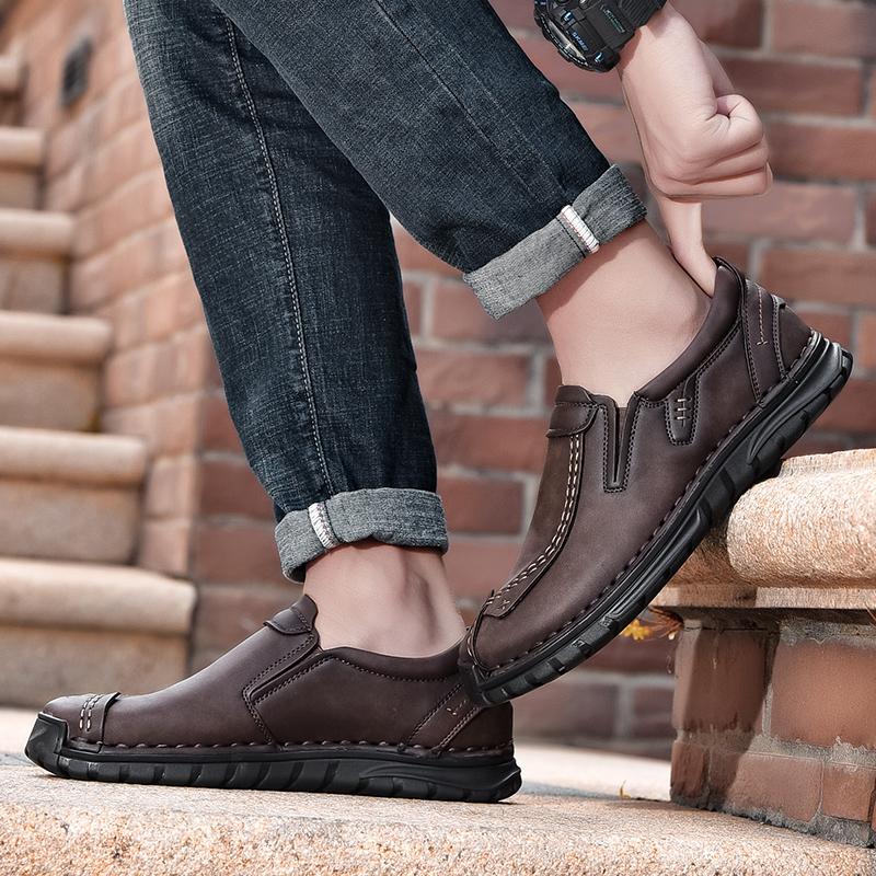 38-46 Retro Cow Leather Shoes Men Loafers Handmade Casual Leather Shoes Moccasins Men Flats Shoes