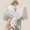 Stand-collar Jacquard Shirt for Women's Summer New Imitation Ice Silk Satin Thin New Chinese Style Top