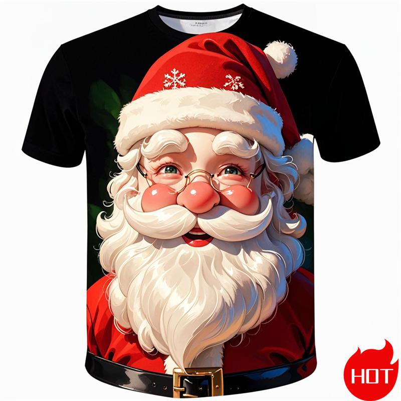 New Fashion 3D Printing Happy Christmas Boy Girls Tshirt Short Sleeve T Shirts Funny Xmas Graphic T-Shirts Y2k Mens Clothing Tees