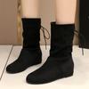 Fashion Women Leather Boots Slip On Short Boots Fashion Pleated Round Toe Autumn Solid Color Abkle Boots Flat Booties Botas Mujer 2024