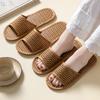 Four Seasons Linen Slippers Female Rattan Grass Woven Household Indoor Soft Sole Flat Open Toe Silent Floor Couples Slippers