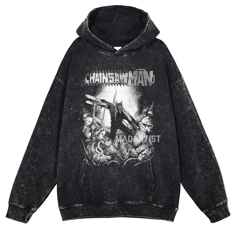Hot Anime Chainsaw Man Hayakawa Aki Print Hooded Men Casual Oversized Hoodies Manga Washed Streetwear Harajuku Cotton Sweatshirt