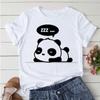 Aesthetics Cute Panda Print Women Basic Tees Cartoon Top O-Neck Simple Tee Short Sleeve T-Shirt Ladies Tees Graphic White Tshirt