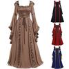Plus Size 5XL Women Medieval Floor Length Dress Cosplay Costumes Long Bell Sleeve Lace-Up Princess Long Dress Retro Gothic Dress