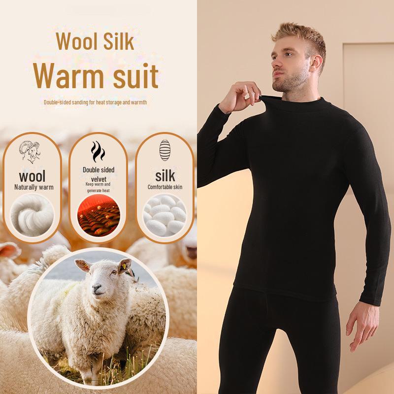 Men's Silk Cashmere Thermal Underwear Set: Velvet-Enhanced for Autumn and Winter