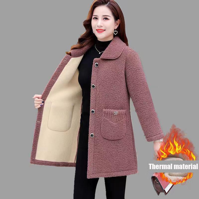 Women's Fleece Thickened Coat Winter Mid-length Coat