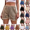 (Qunide) Women's Solid Color Elastic Waist Drawstring Casual High Waist Denim Shorts With Pockets