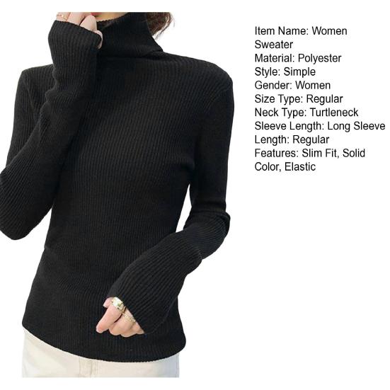 Sweater Turtleneck Long Sleeve Solid Color Bottom Tops High Elasticity