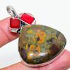Bamboo Jasper, Coral Handmade 925 Sterling Silver Pendant 2.32" K6v73