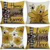 New Sunflower Pillow Cover Linen Print Summer Bee Pillow Cover Living Room Sofa Cushion Cover