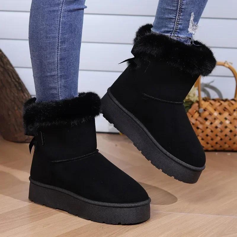 Women's Platform Snow Boots New Faux Fur Plush Ladies Winter Ankle Booties Woman Suede Thick Bottom Cotton Padded Shoes Botas