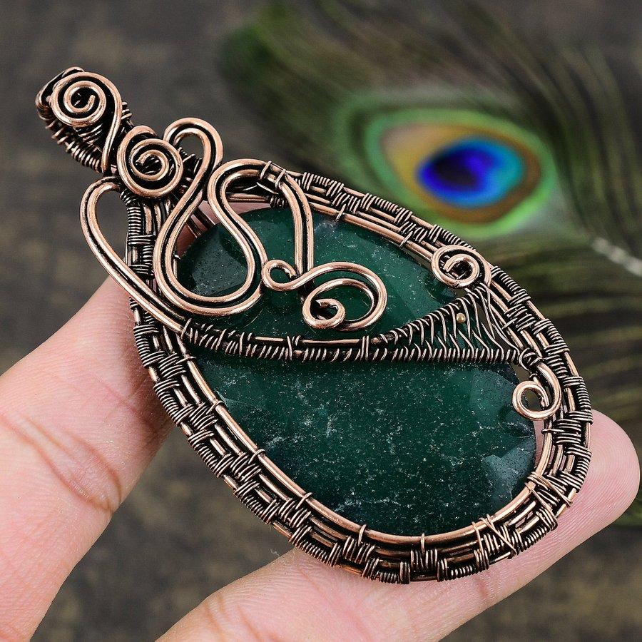 Emerald Natural Gemstone Handmade Copper Wire Wrap Jewelry Pendant 3.43 I5Z91