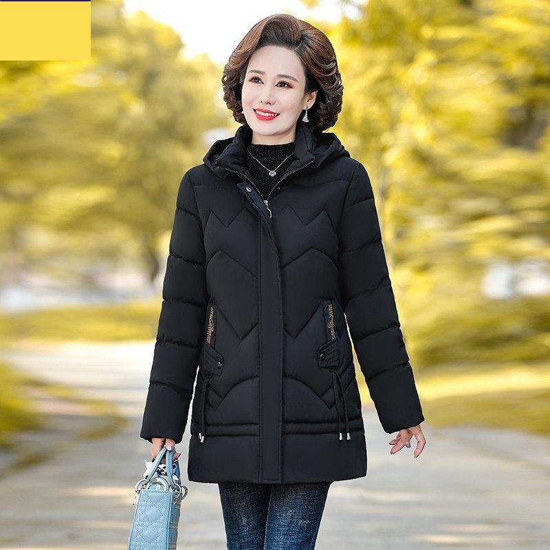 Winter Jacket Middle-aged Mother's Clothing Hooded Parkas Loose Plus Velvet Thick Winter Coat Female Warm Zipper Parka Outwear