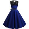 Lady Petticoats Plus Size O-Neck Sleeveless See-through Lace Stitching Ribbon Bowknot Gown Dress A-Line Skater Large Hem Midi Princess Dress
