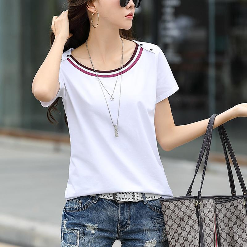 Женские летние свободные футболки, корейские женские повседневные топы с короткими рукавами и круглым вырезом, женские лоскутные тонкие футболки