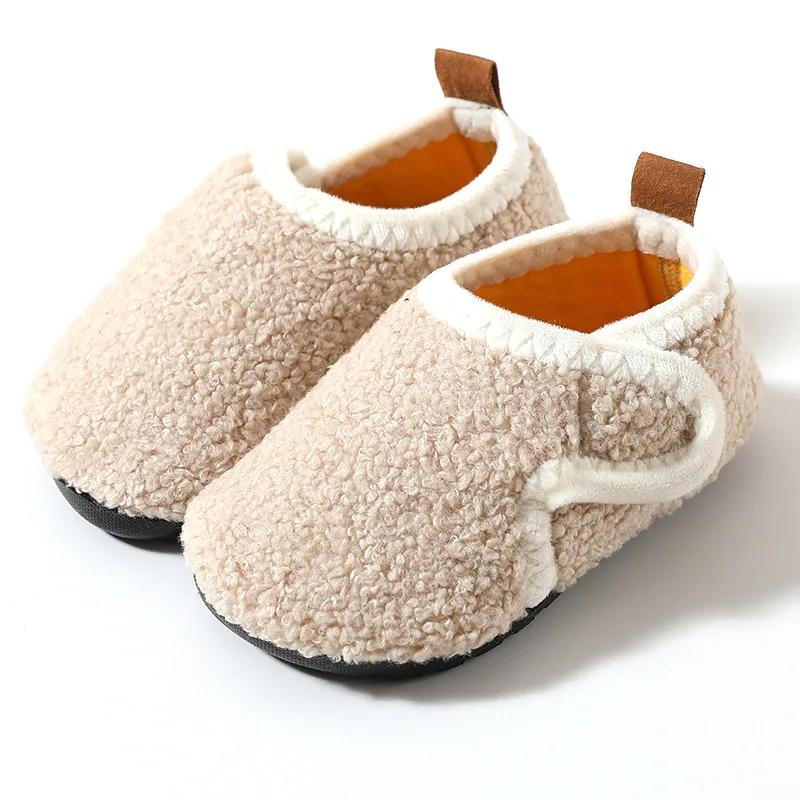 Child Cotton Slippers Solid Warm Kid Winter Home Shoe Boy Girl Plush Floor Shoe Indoor Soft Sole Anti-slip Cotton Shoe