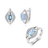 Unique 925 Sterling Silver Jewelry Set Real Blue Topaz Gemstone  Elegant Clip Earring Ring for Women Mom Birthday Party Luxury Jewelry