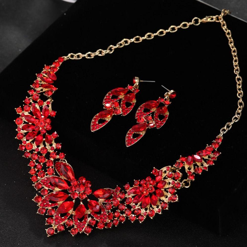 Shining Rhinestone Jewelry Set Crystal Crystal Necklace Set Bridal Necklace Earrings Set  Banquet